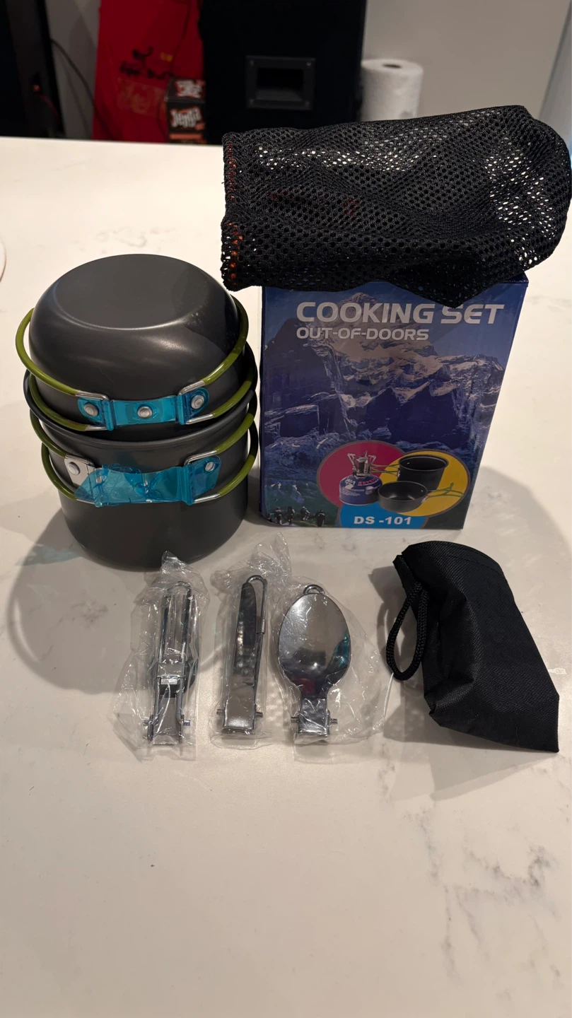 Camping pot set with utensils