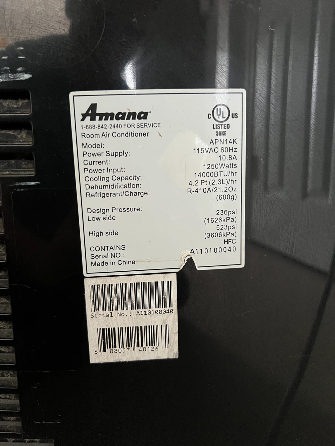 Amana Room Air Conditioner APN14K - photo 5