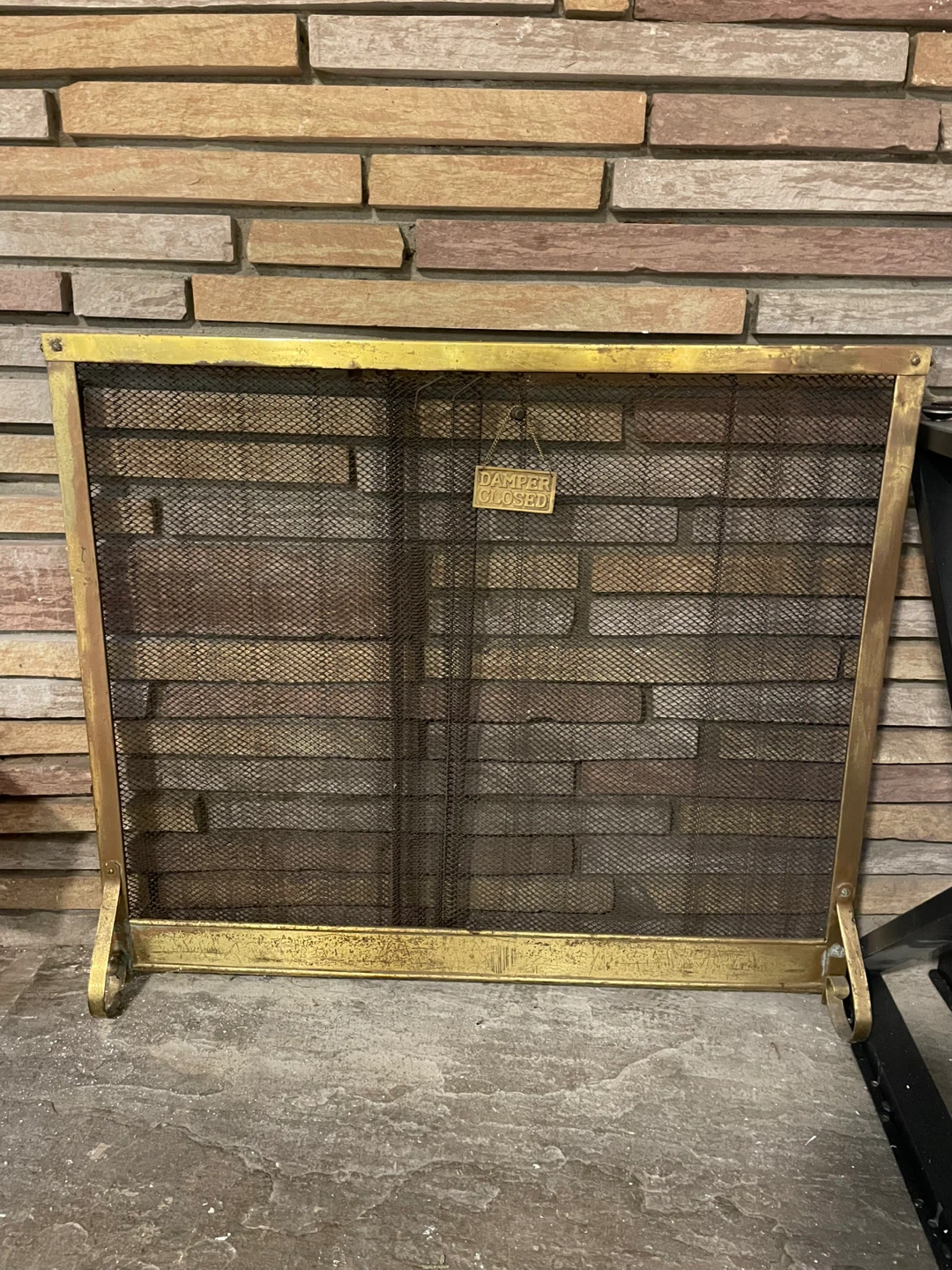 Vintage Fireplace Screen with Damper Closed Sign