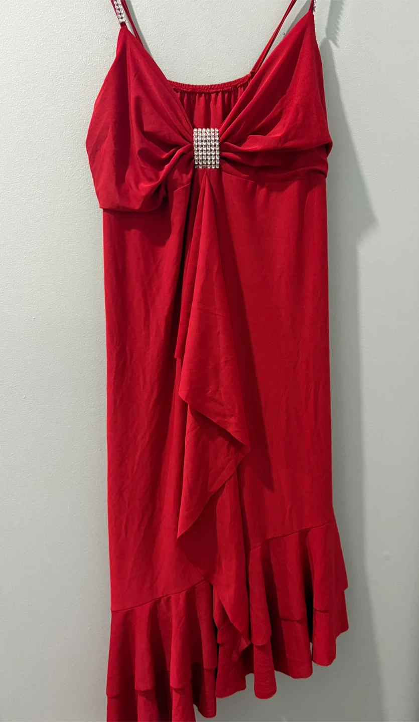 Red Party Dress with Rhinestone Detail