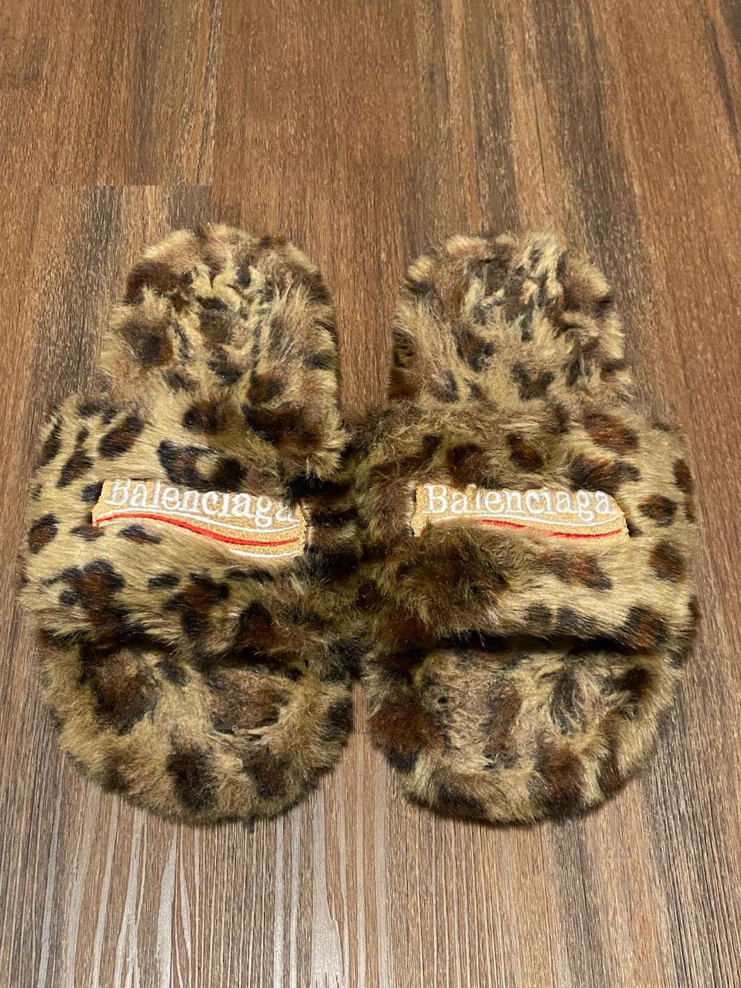 Balenciaga Leopard Print Fur Slides with Dust Bag