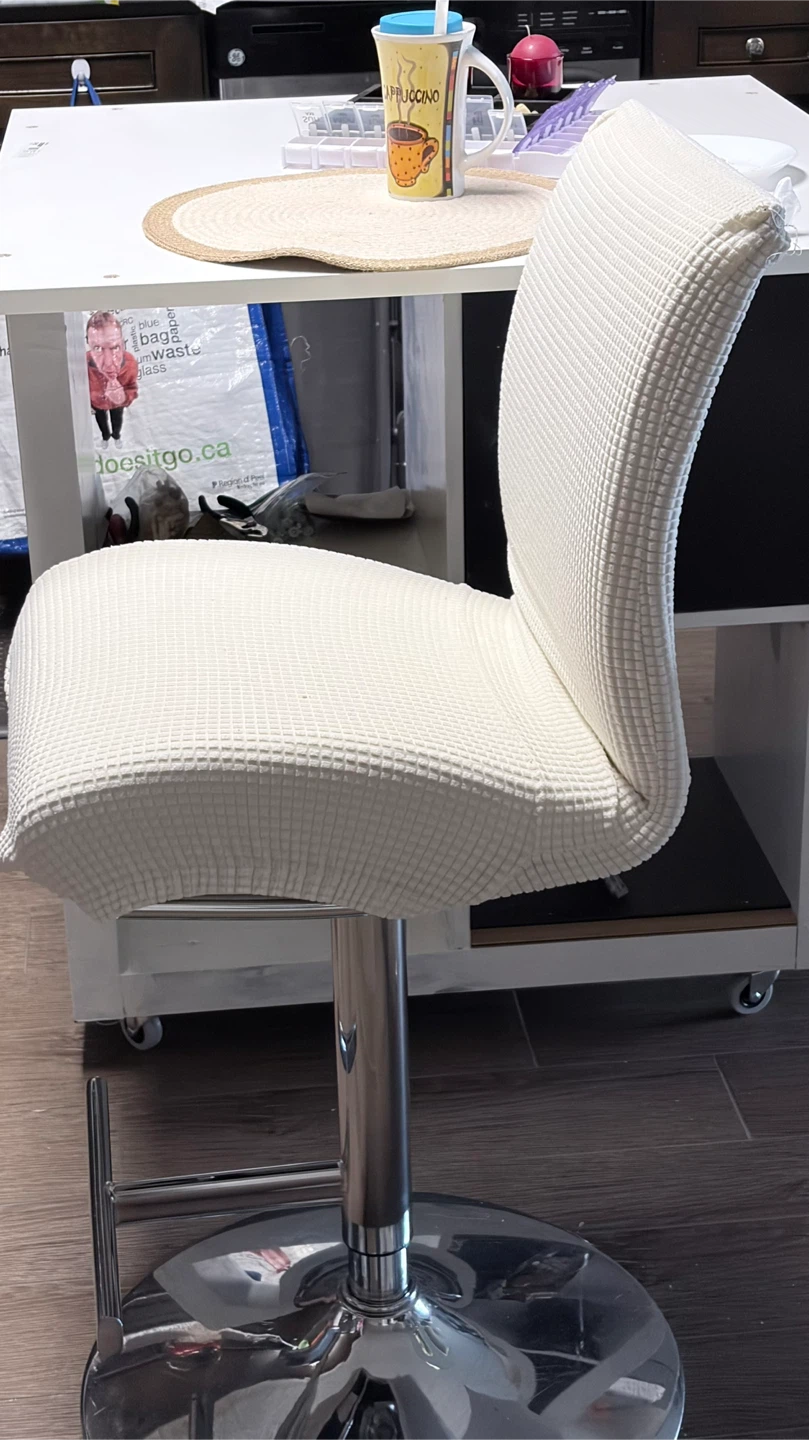 White Bar Stool with cream fabric stretch cover - photo 5