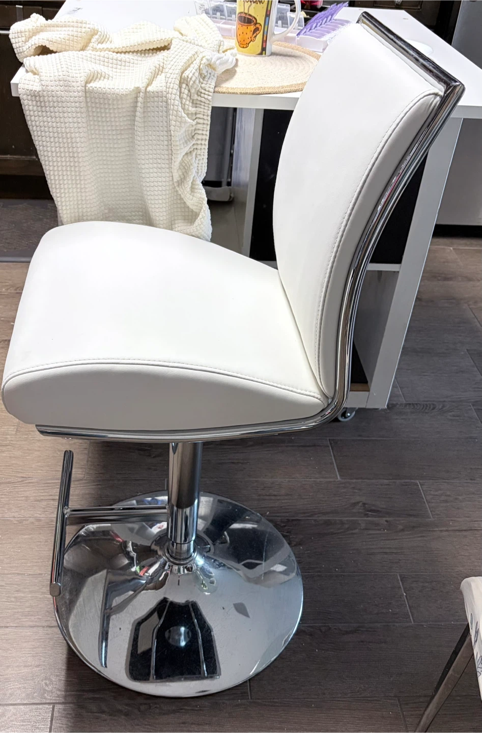 White Bar Stool with cream fabric stretch cover