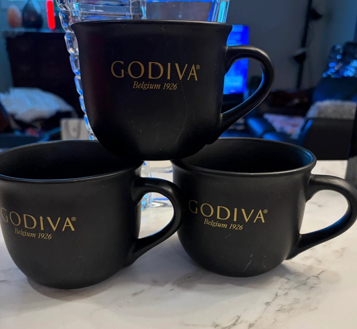 Godiva Belgium 1926 Black Mugs Set of 3