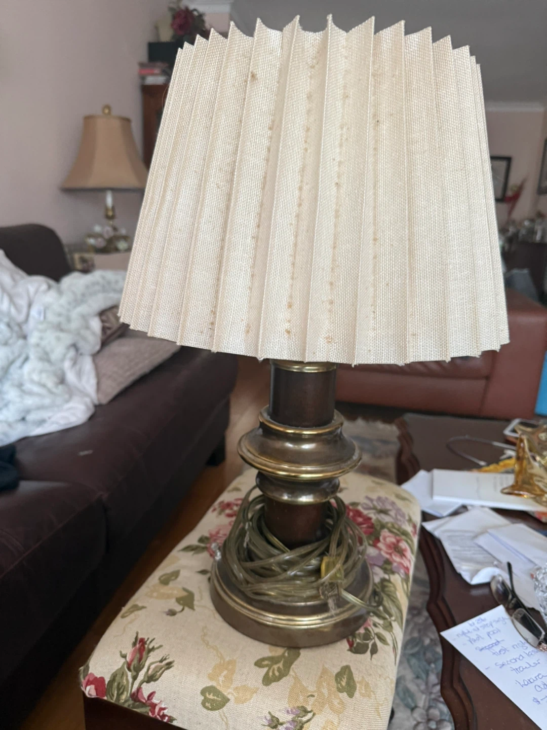 Vintage Table Lamp with Pleated Shade