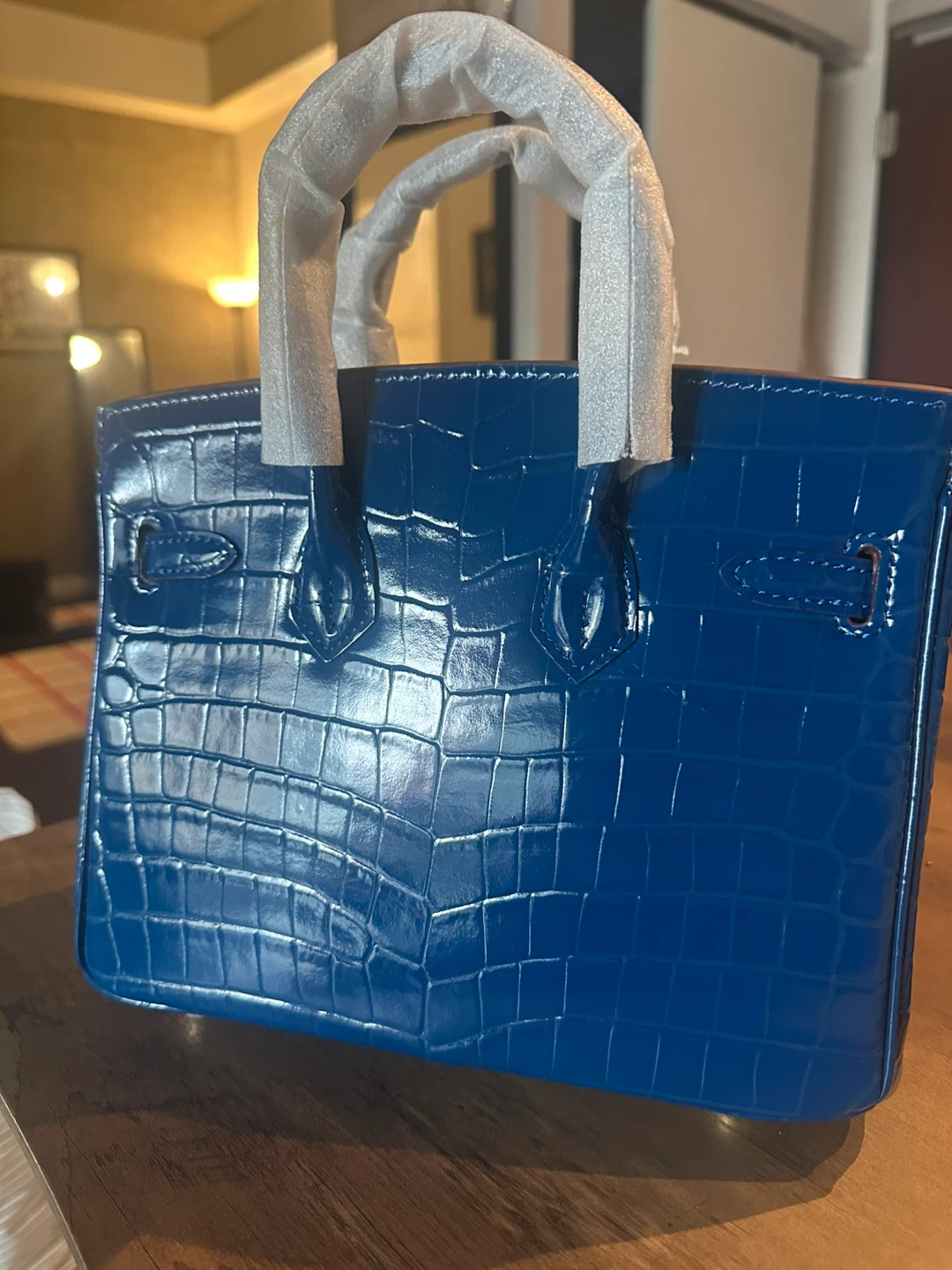 Blue Croc Embossed Top Handle Handbag - photo 3