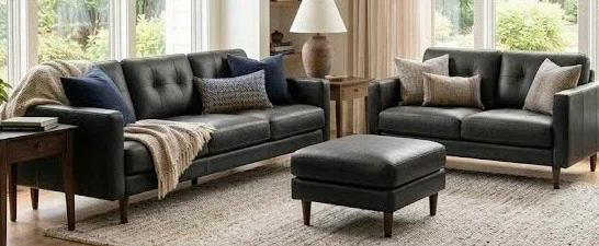 New in box 2 piece  Black Leather Sofa  Set