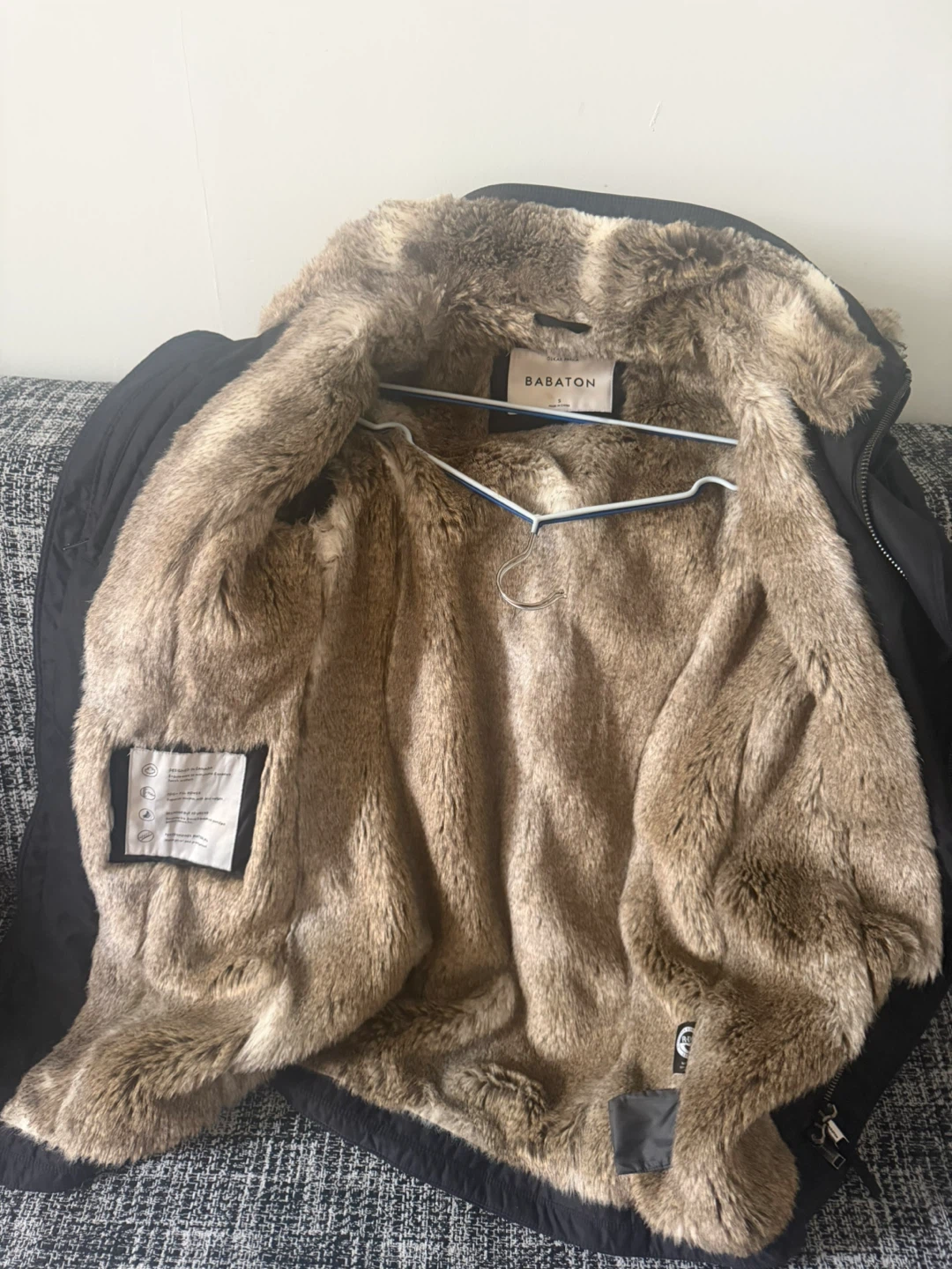 Babaton Black Parka with Faux Fur Lining