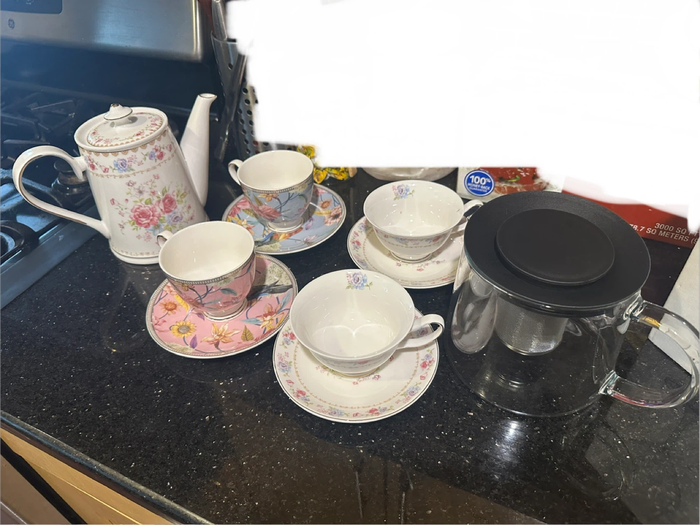 Tea Cup and Saucer Set with Teapot