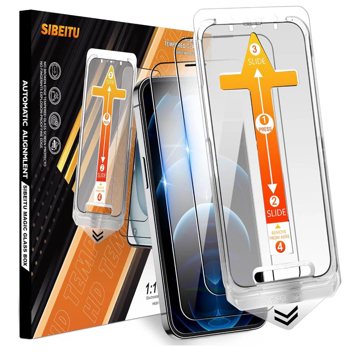 SIBEITU 2 Pack 1:1 Full Cover Tempered Glass Screen Protectors