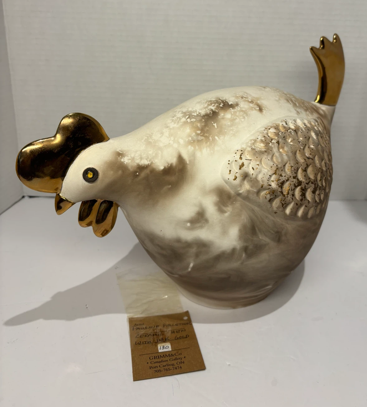 Pauline Pelletier Ceramic Hen Sculpture with Gold Accents - photo 3
