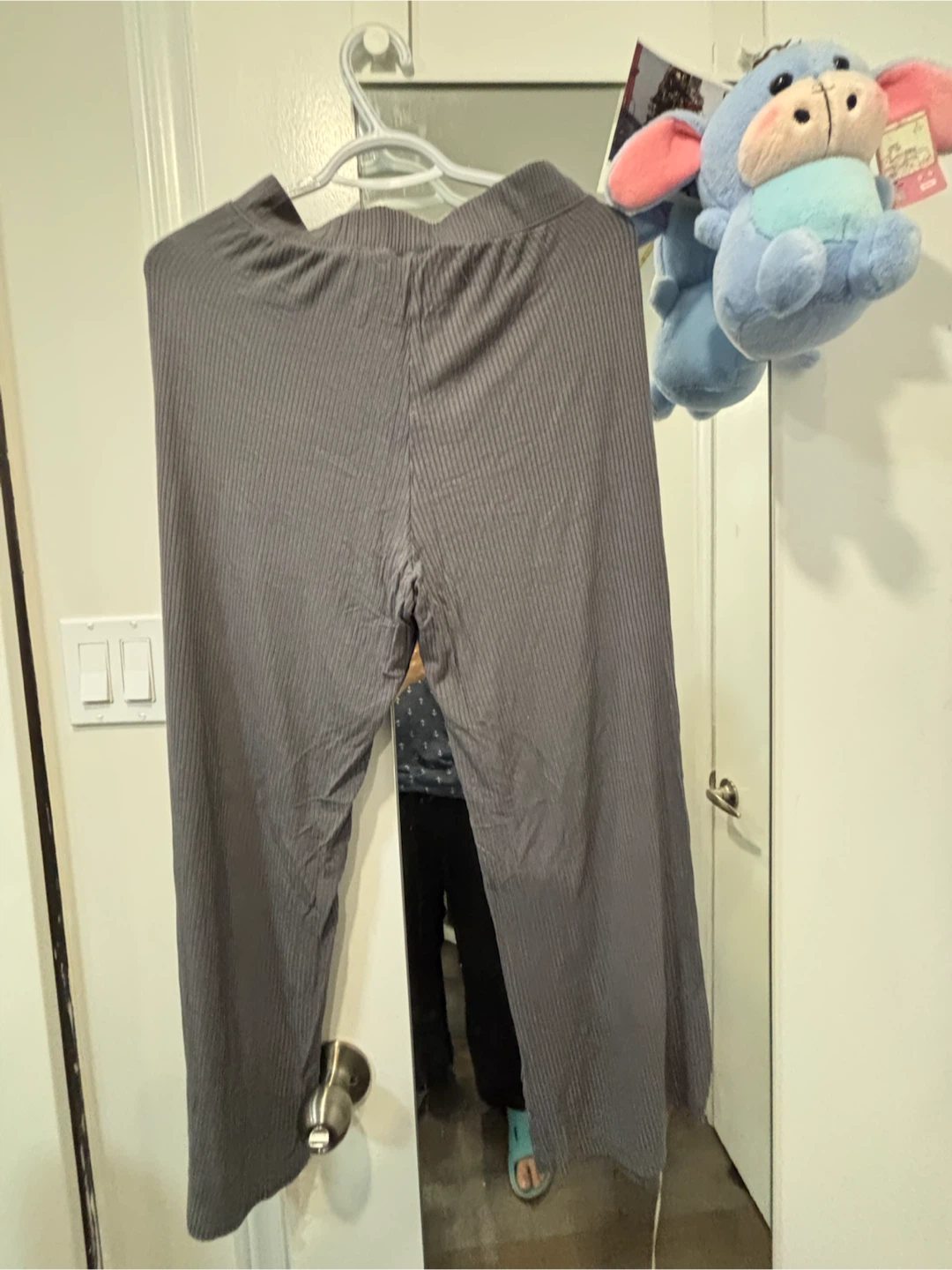 Grey Ribbed Wide Leg Pants