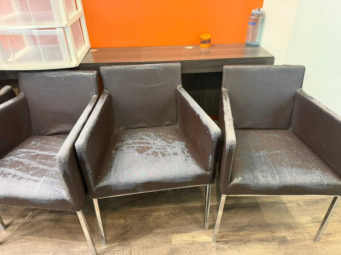 14 Brown Armchairs with Metal Legs