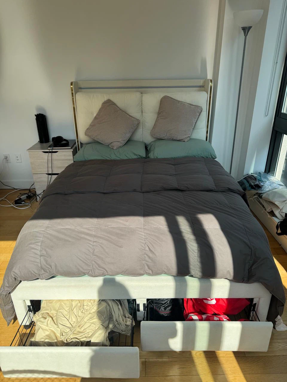White Storage Bed Frame with Upholstered Headboard - photo 2