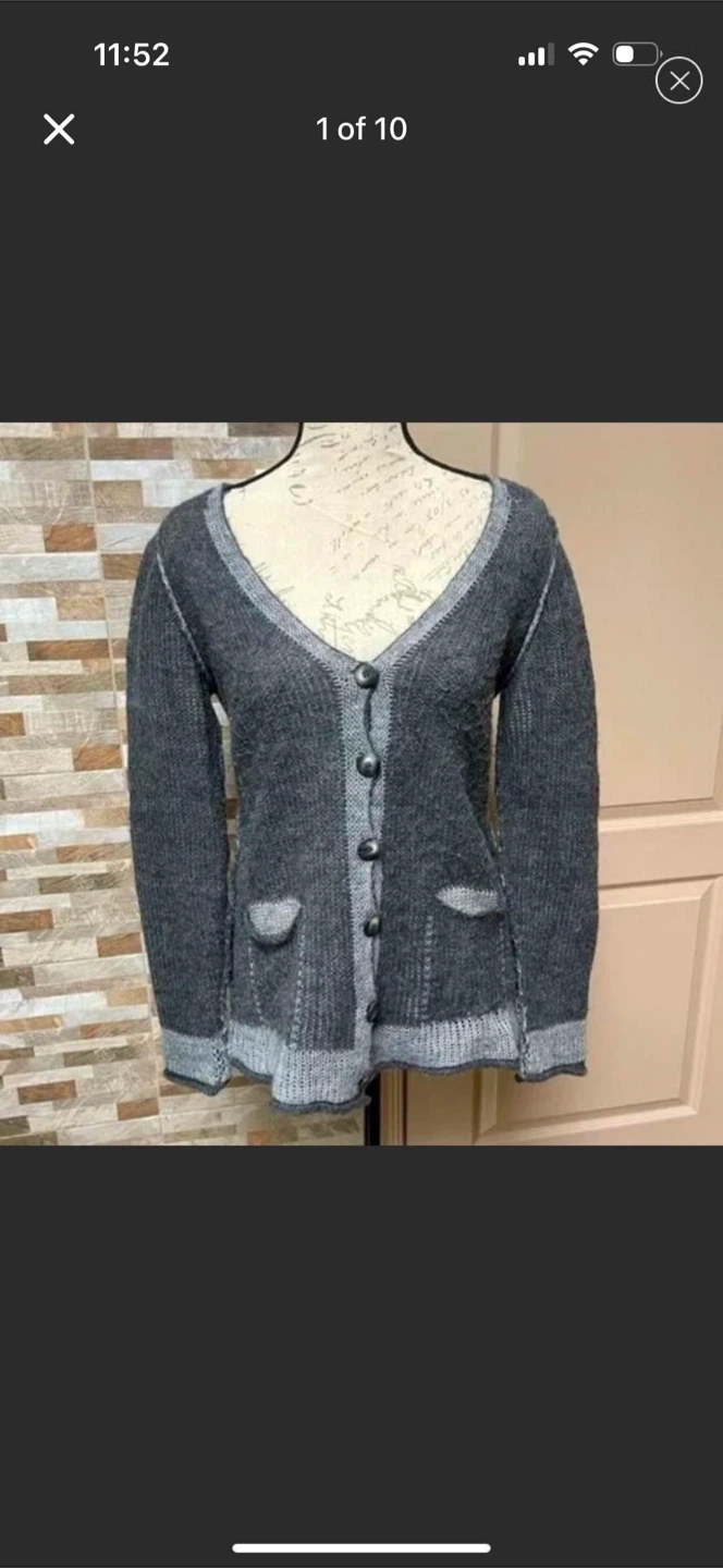 Lineamaglia Cardigan Sweater Grey Wool Blend Italy Cable-Knit