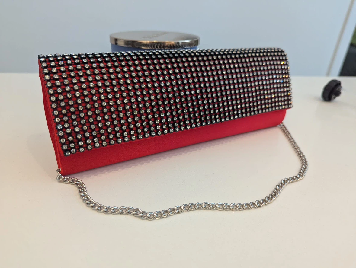 Red Clutch with Rhinestone Embellishments