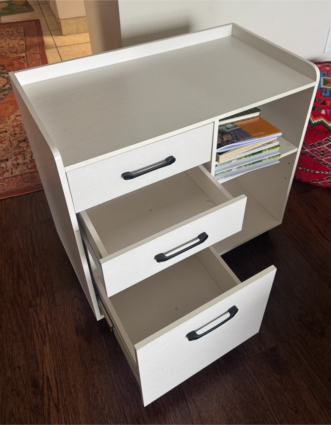 White 3-Drawer Mobile Filing Cabinet with Shelves - photo 4