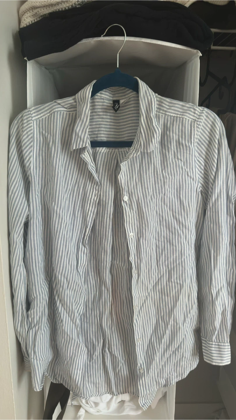 Divided Striped Button-Up Shirt