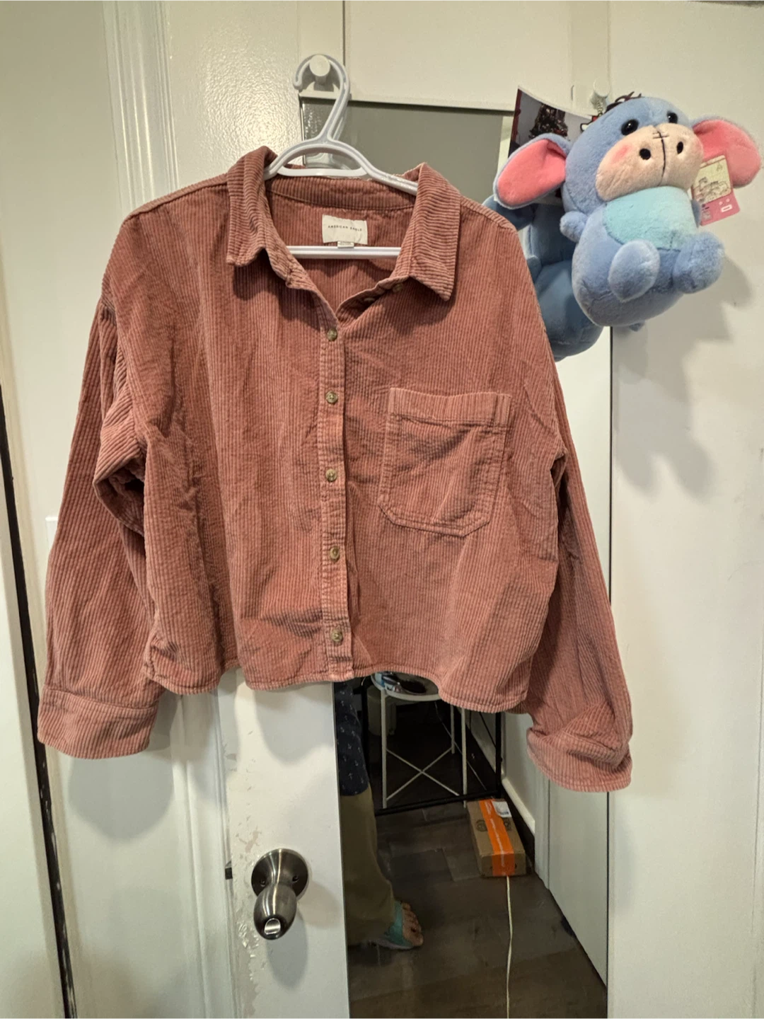 American Eagle Corduroy Button-Up Shirt - Pink