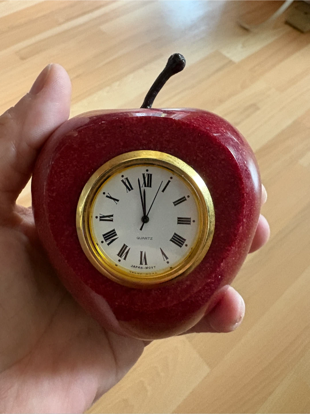 Vintage Red Marble Apple Shape Clock Paperweight Decor Piece