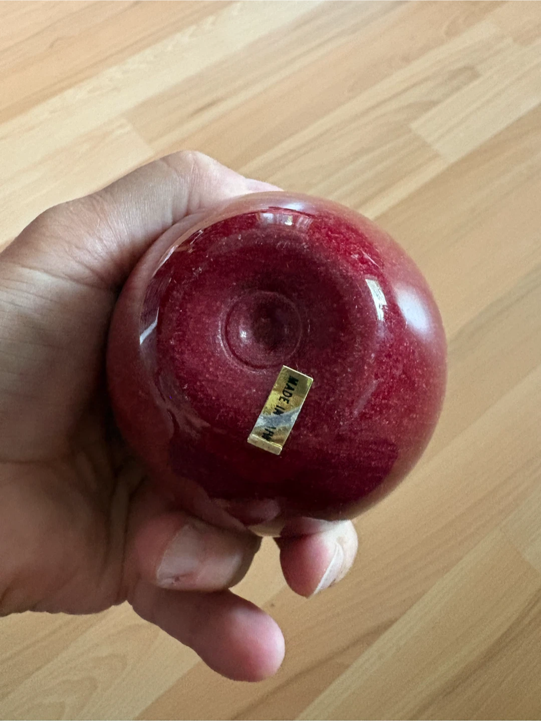 Vintage Red Marble Apple Shape Clock Paperweight Decor Piece - photo 2
