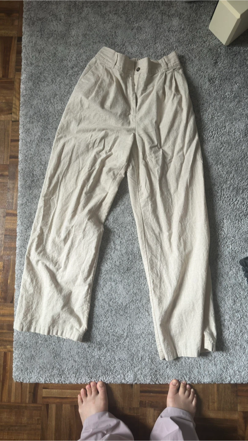 Beige Linen Blend Trousers
