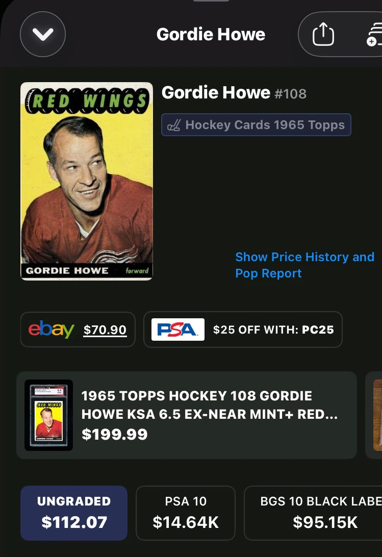 Gordie Howe 1965 Topps Hockey Card - photo 3