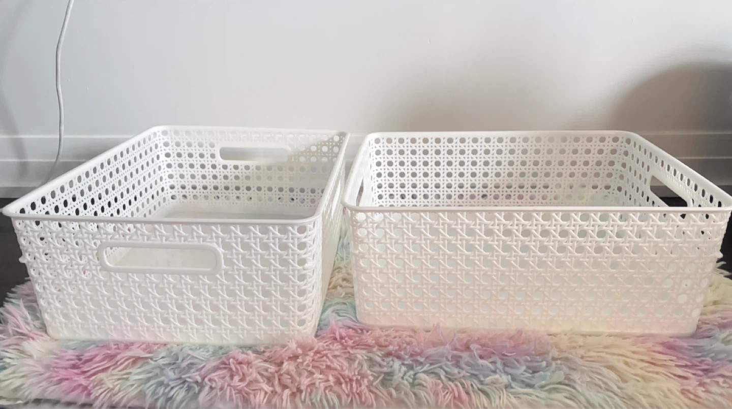 Set of 2 White Storage Baskets