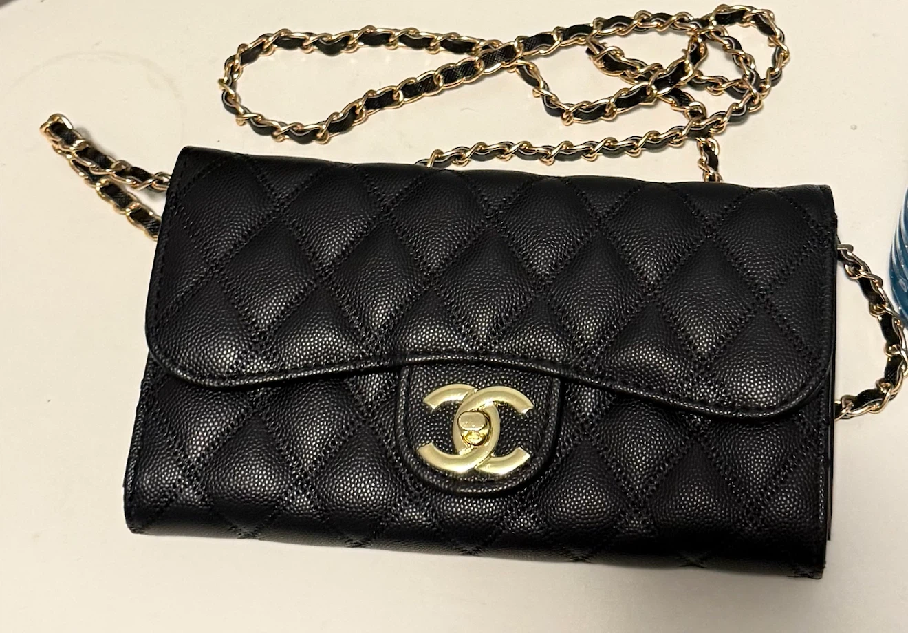 Black Quilted Wallet with Chain