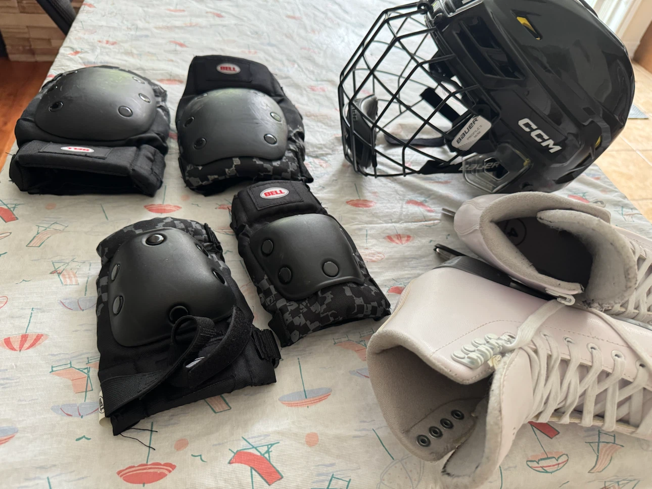 CCM Hockey Helmet, Bell Protective Gear Set & Ice Skates