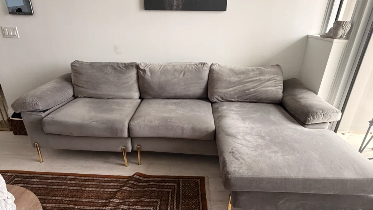 Lian Velvet L-Shaped Sectional Sofa - photo 2