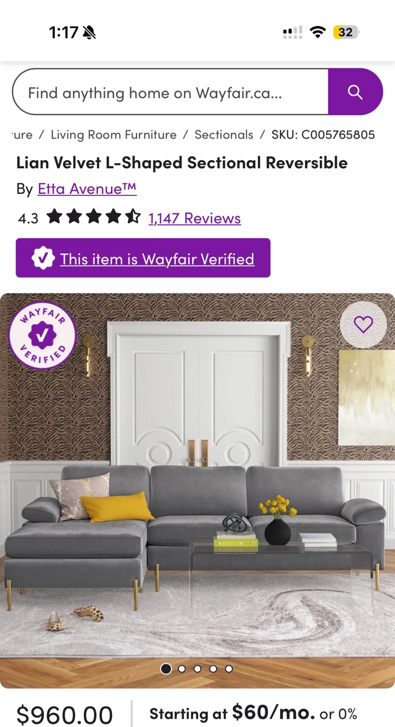Lian Velvet L-Shaped Sectional Sofa - photo 4