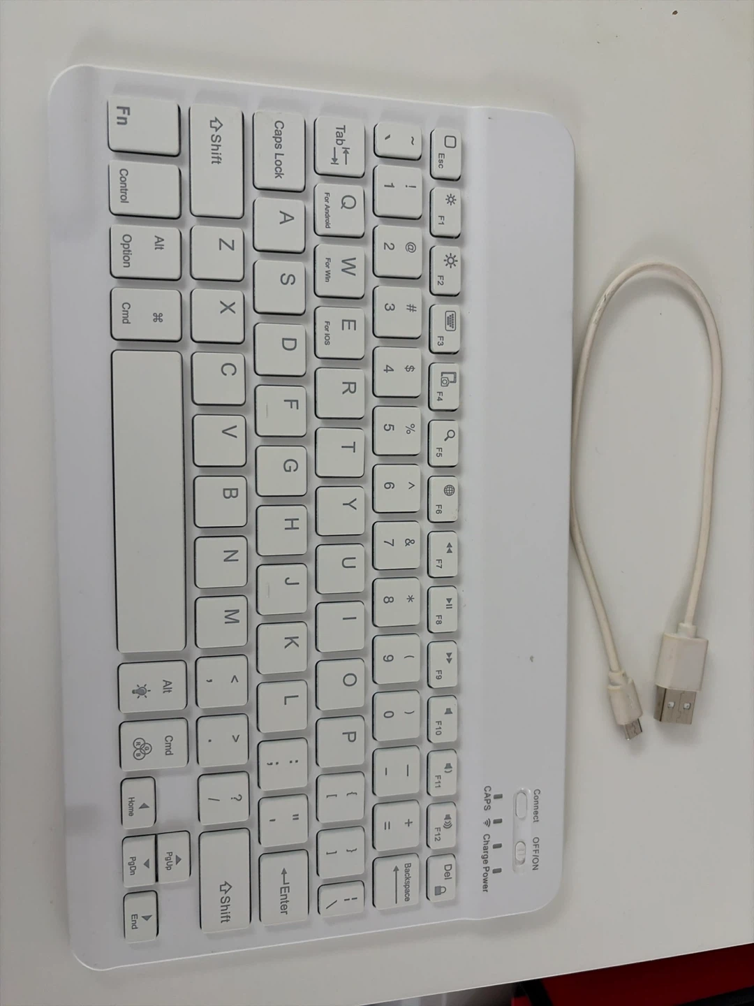 White Wireless Bluetooth Keyboard with Charging Cable