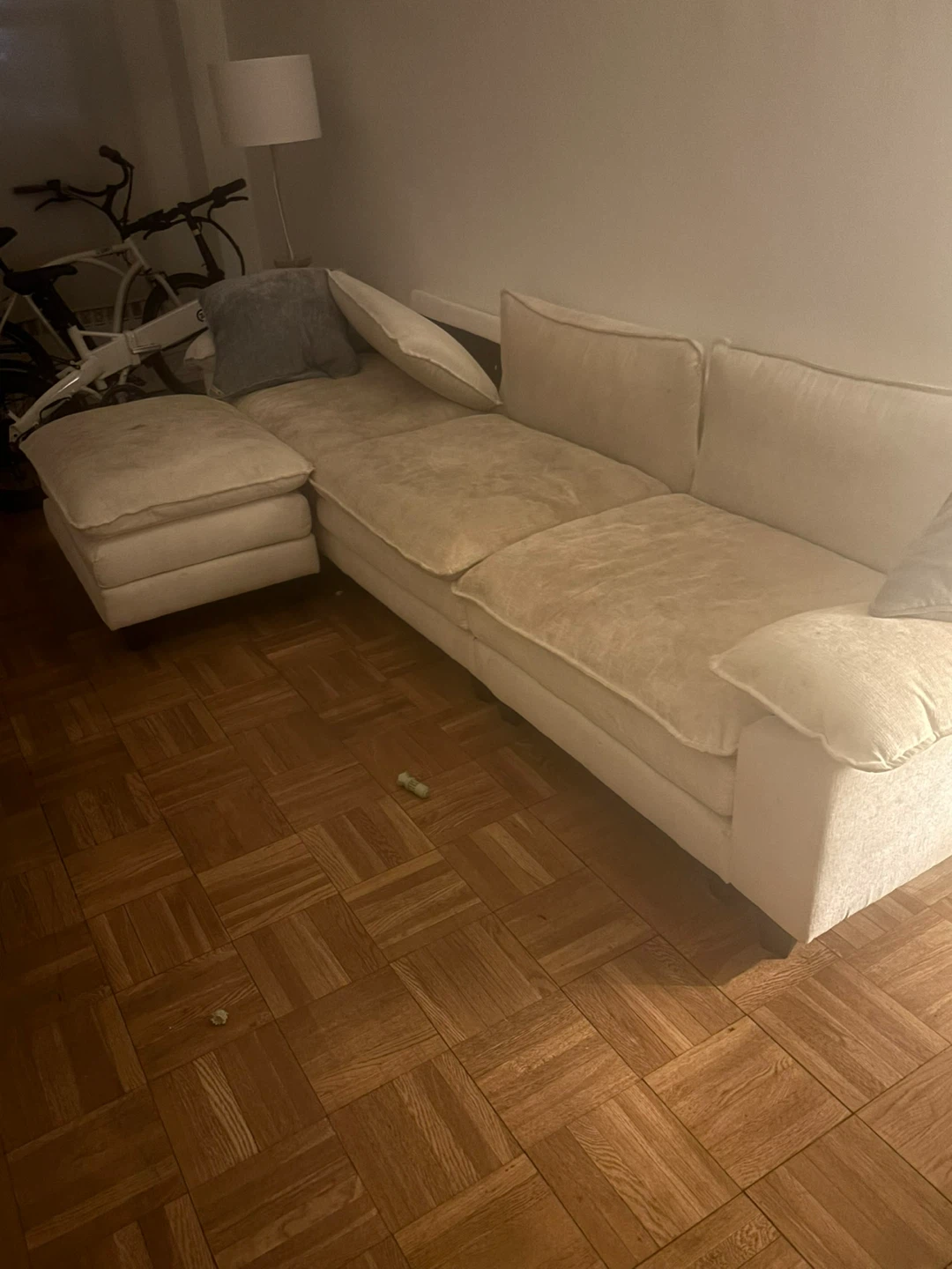 Cream Sectional Sofa with Ottoman