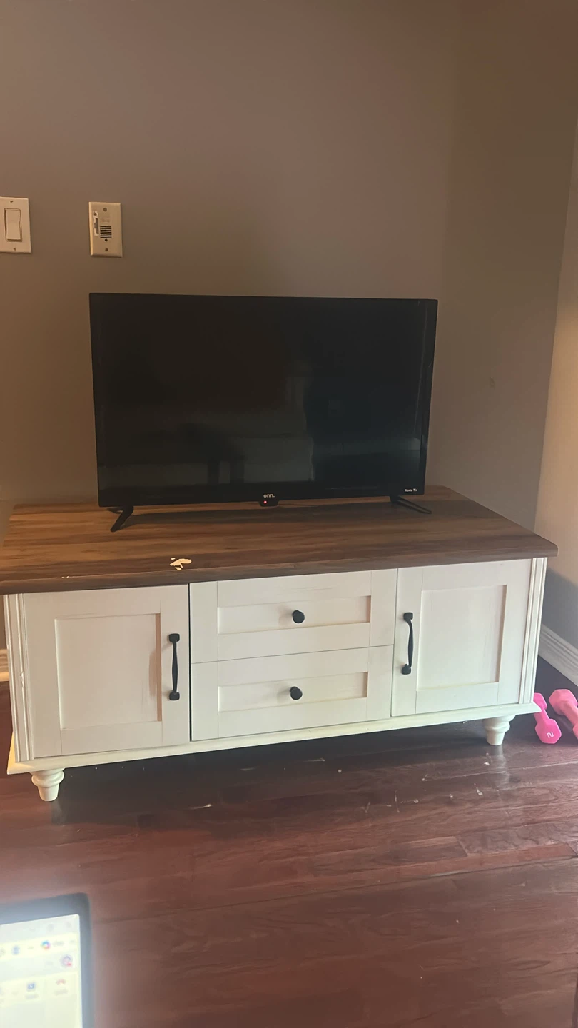 White TV Stand with Wood Top