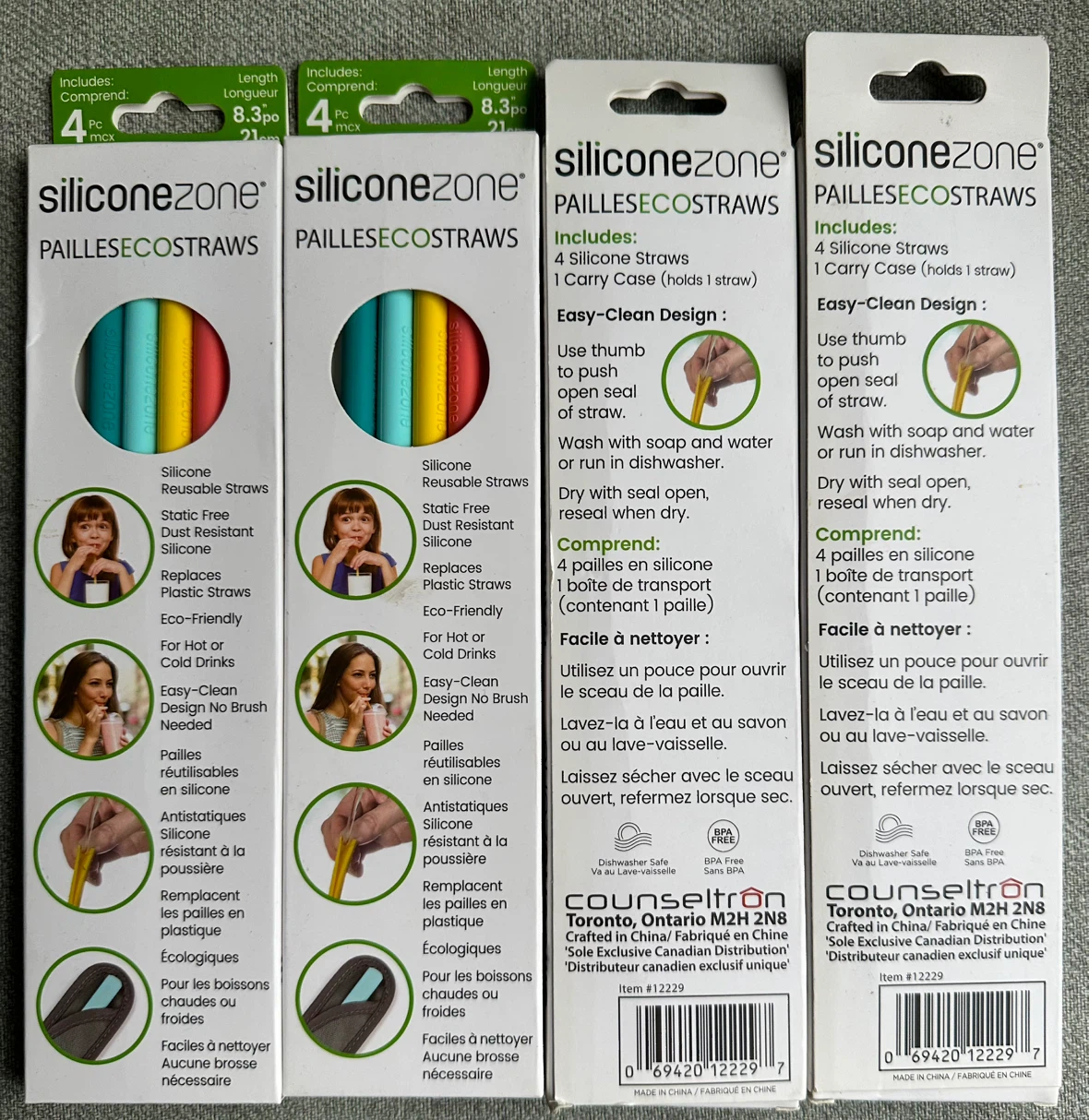 SiliconeZone 4 Reusable Eco-Friendly Straws with Carry Case