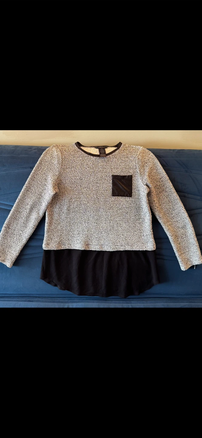 Grey Textured Sweater with Black Bottom