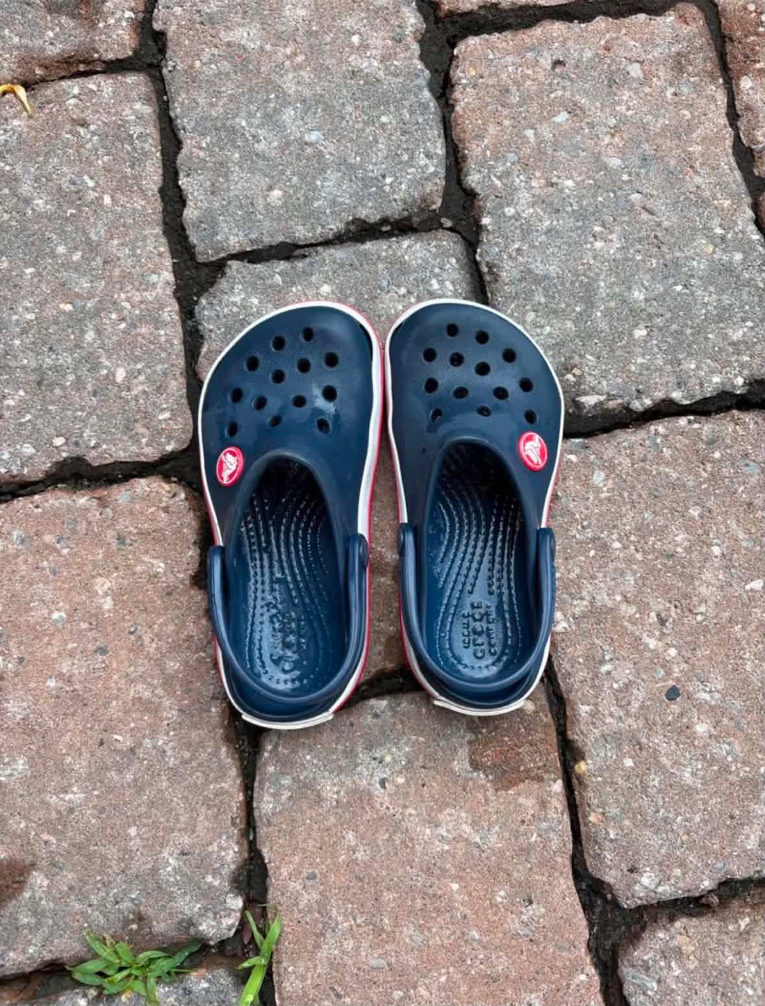 Navy Crocs with Red and White Trim - Size 9