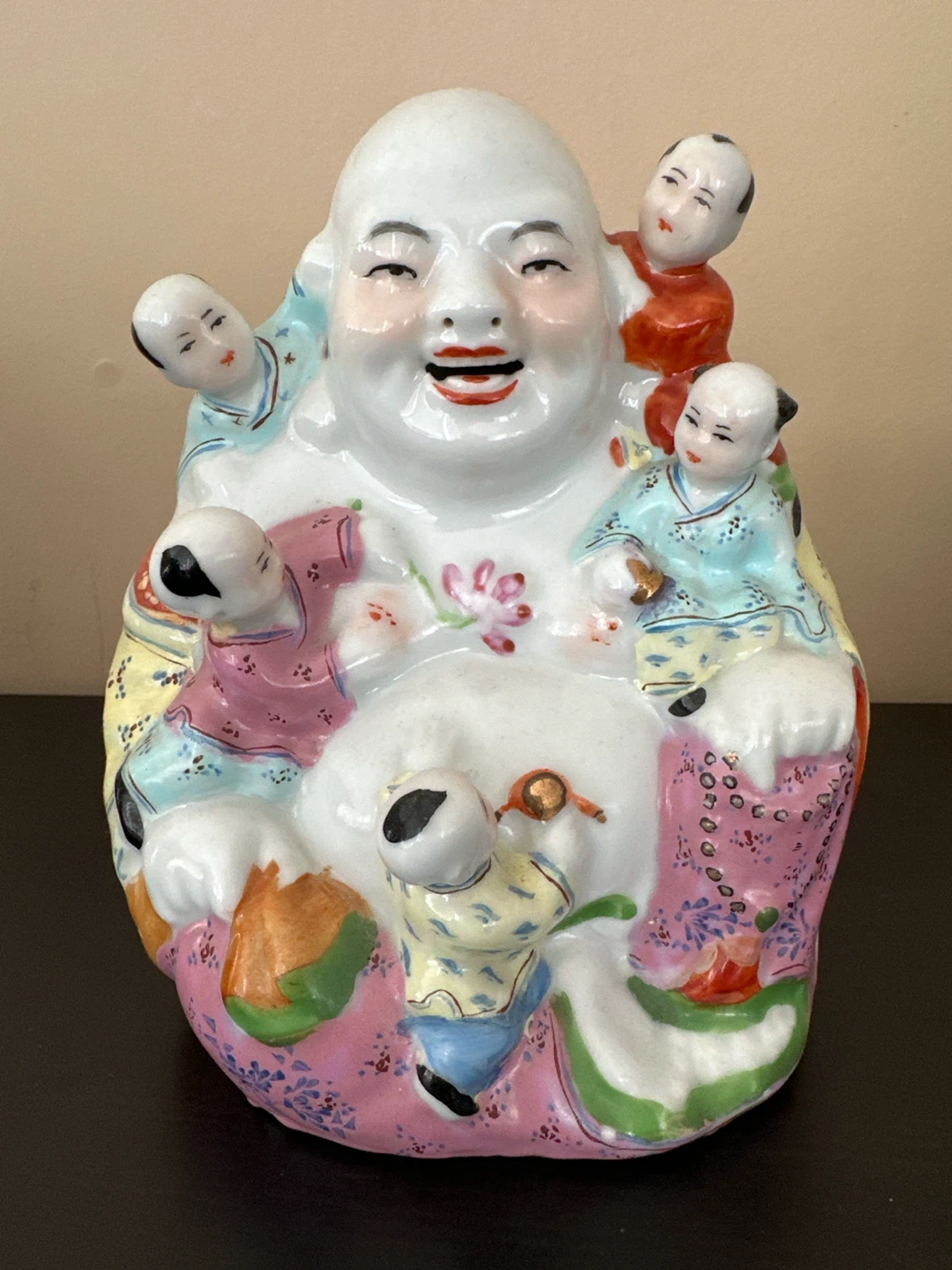 Porcelain Laughing Buddha with Children Figurine