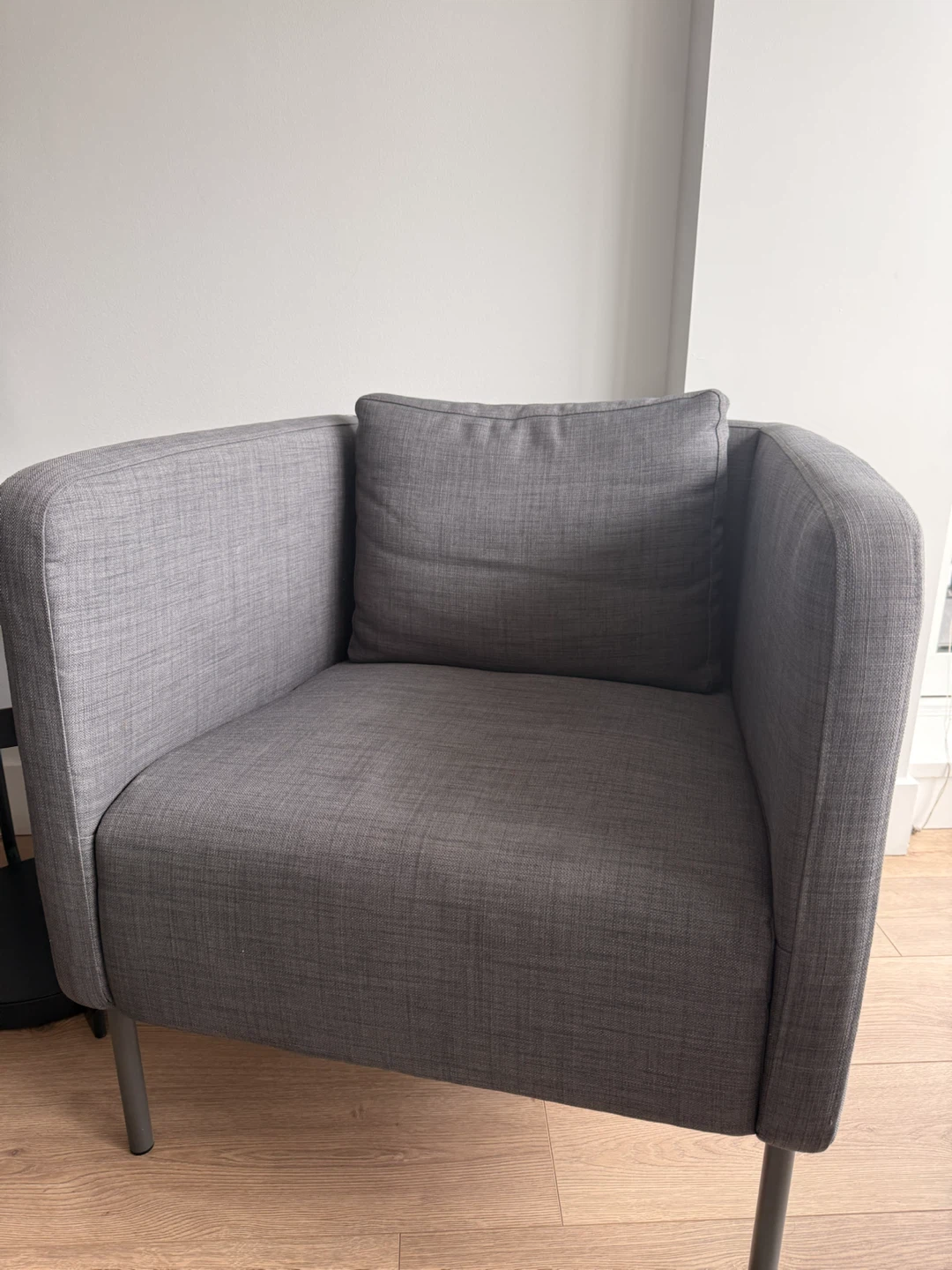 Grey Accent Chair with Throw Pillow