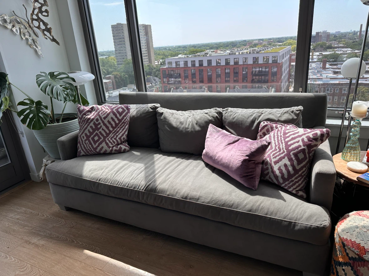 Custom Gray Sofa with Decorative Pillows