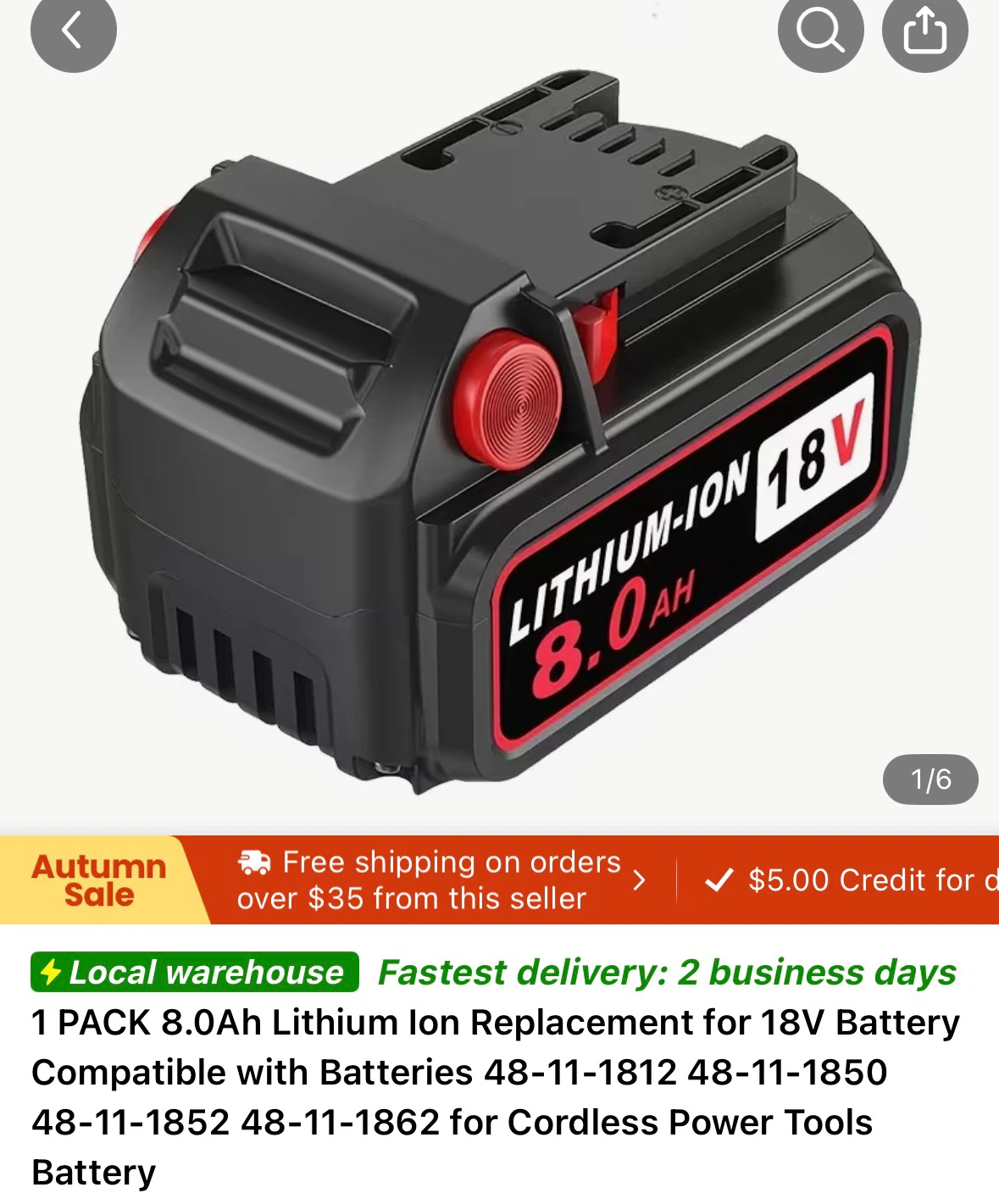 Milwaukee 8.0Ah Lithium-Ion Replacement Battery for 18V