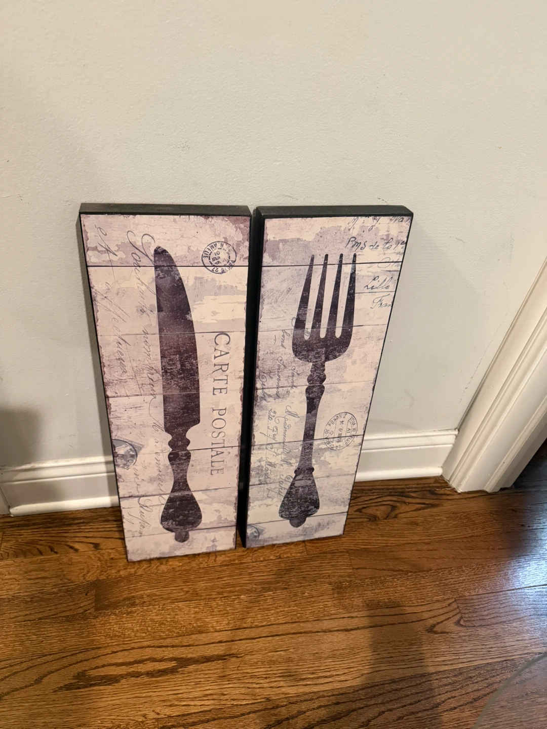 Set of 2 "Carte Postale" Kitchen Wall Art Prints (Knife & Fork)