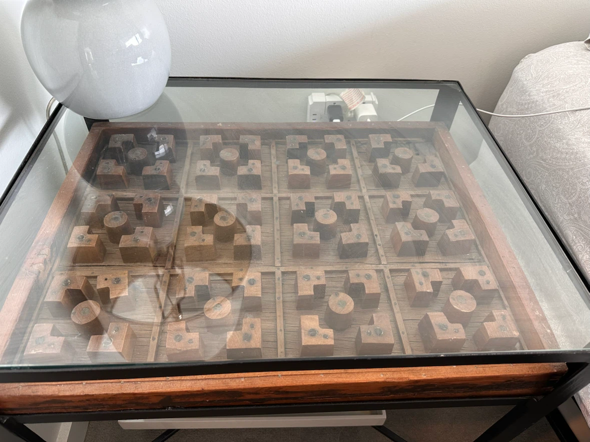 Wooden Puzzle Coffee Table with Glass Top