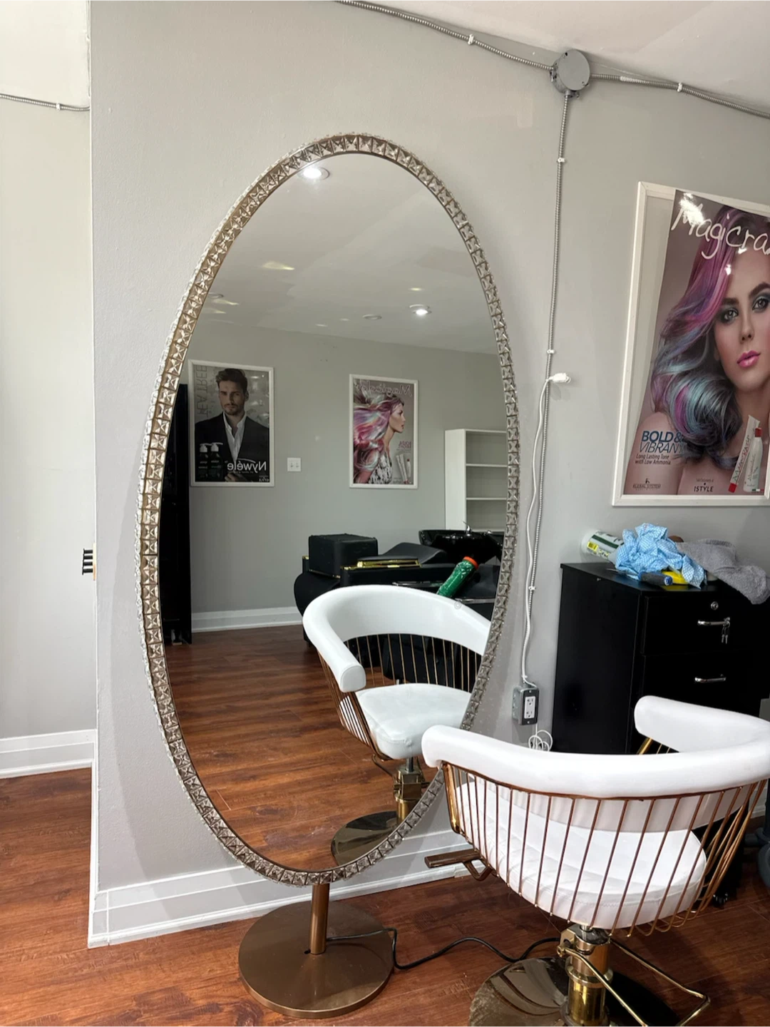 Oval Standing Mirror with Crystal Embellished Frame