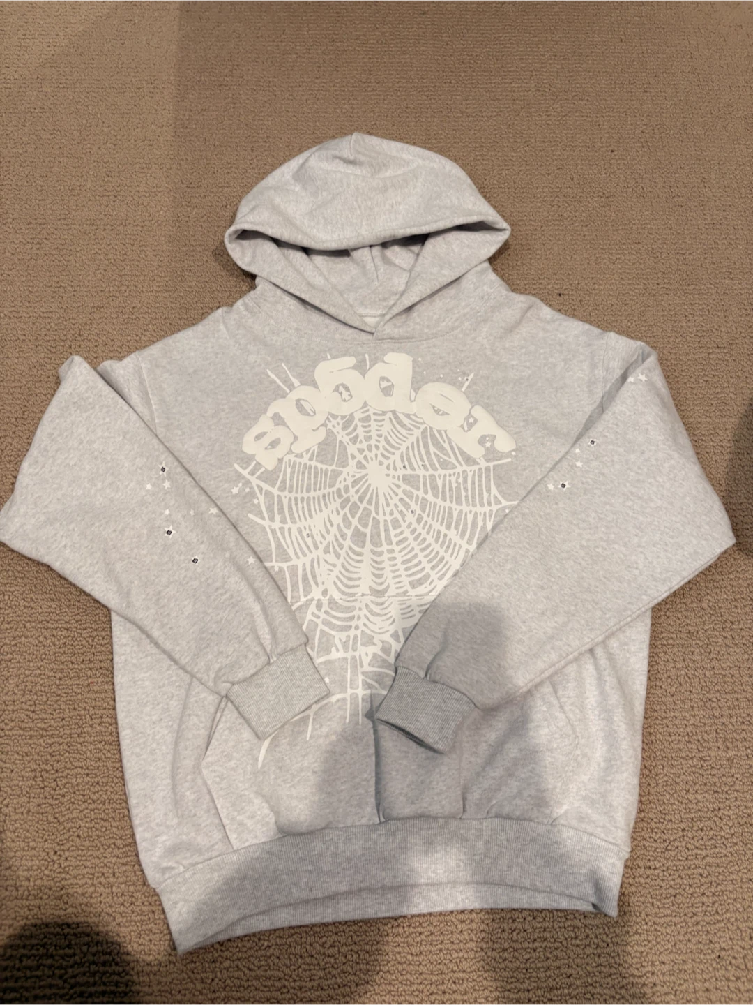 Sp5der Hoodie Grey Spiderweb Logo Small
