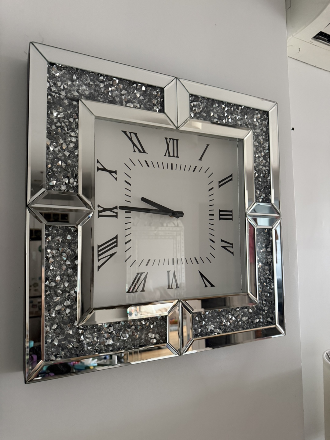 Mirrored Crystal Wall Clock with Roman Numerals