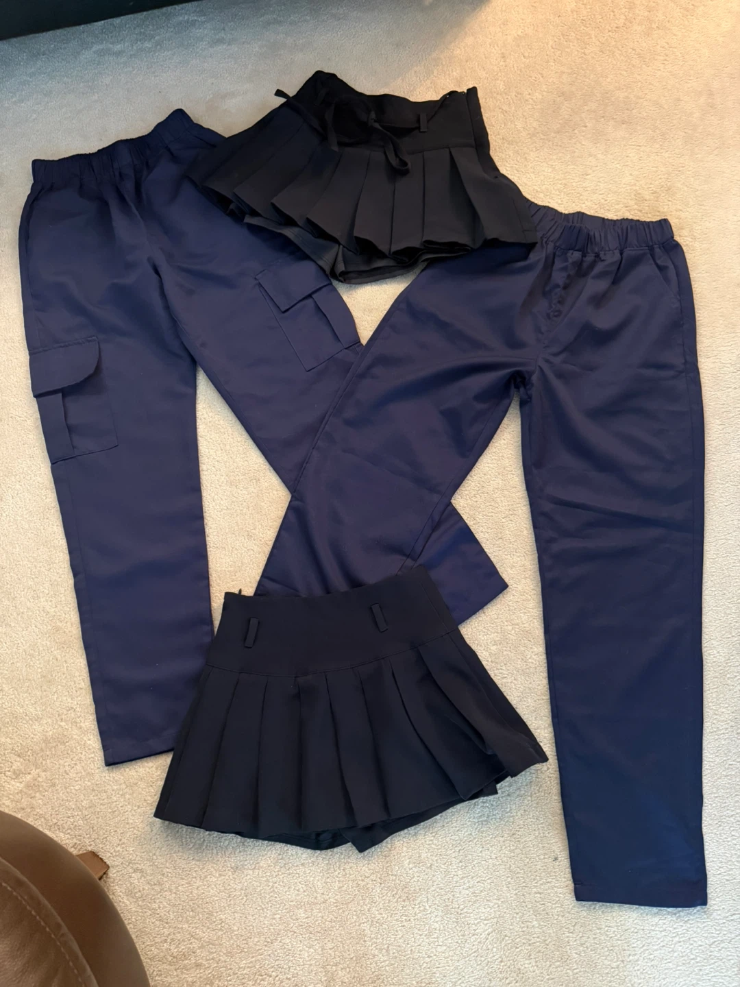Girls navy blue uniform pants and skorts