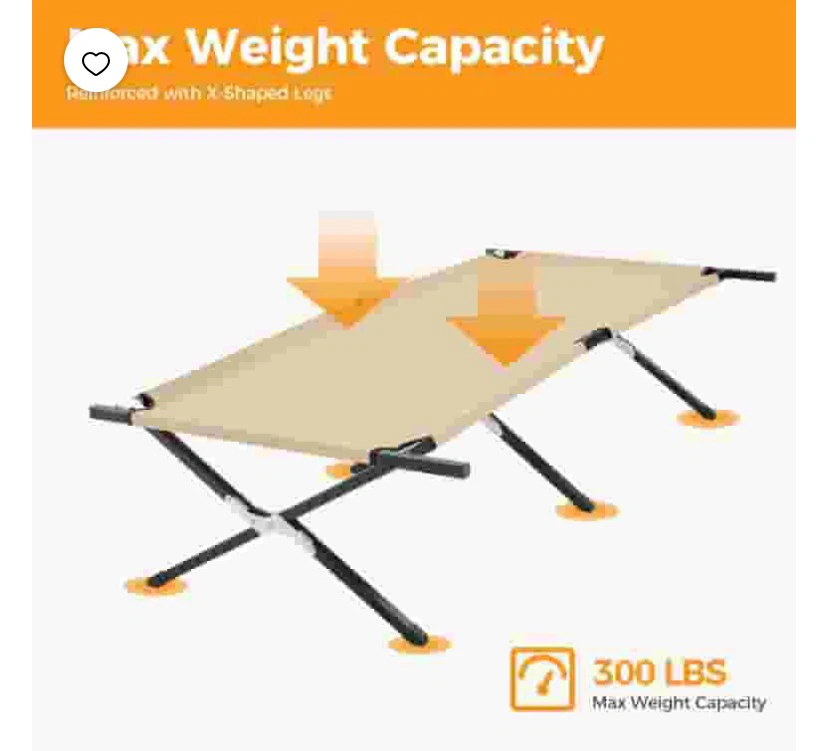 New Folding Wide Camping Cot Beige - photo 2