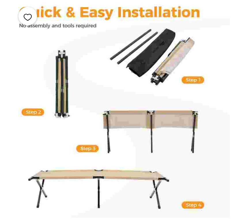 New Folding Wide Camping Cot Beige - photo 3